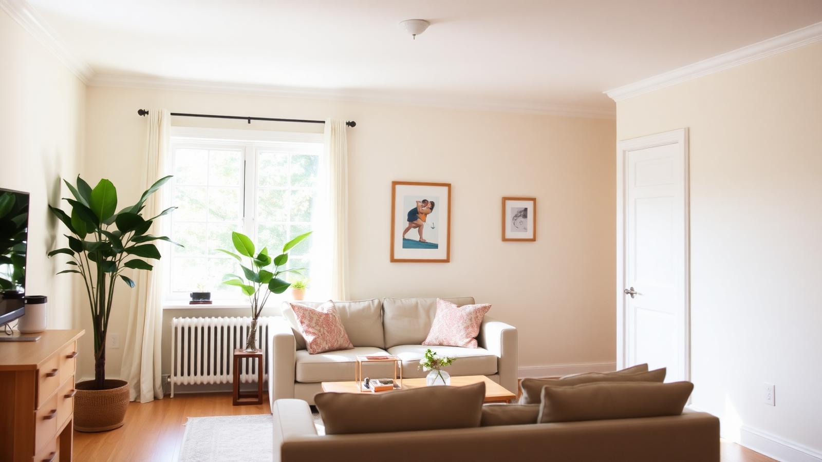 Bright, tidy living room in a Boston-area home, representing a clean and comfortable space maintained on a recurring schedule