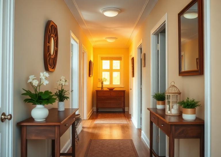 Tidy, warmly lit hallway in an Everett home cared for by Sweet Home Cleaning