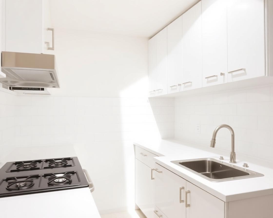Spotless empty kitchen freshly cleaned for new tenant
